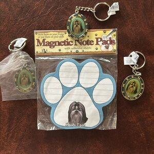 SHIH TZU MAGNETIC NOTE PAD AND 3 KEY CHAINS